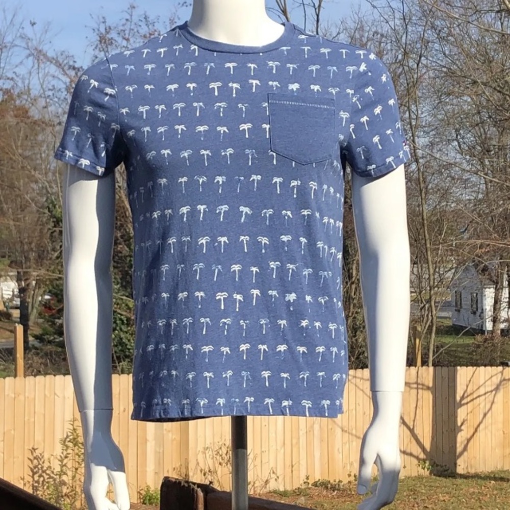 Tommy Hilfiger XS Blue Mens Pocket T Shirt Palm Tree Short Sleeve Tee